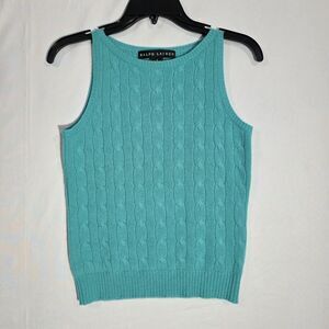 Ralph Lauren Cashmere Cable Knit Sleeveless Sweater Tank Top - Black Label
